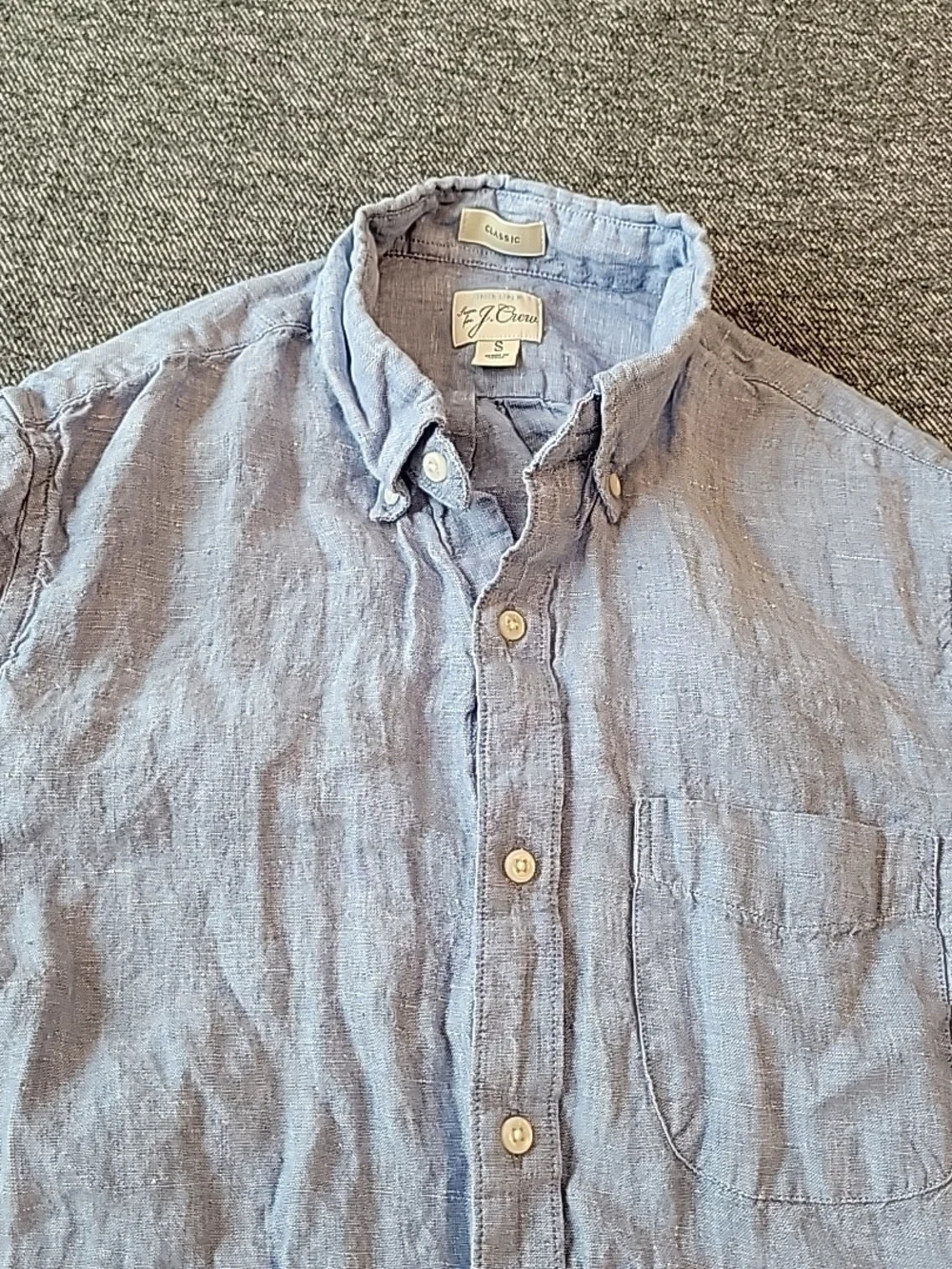 J Crew Shirt Men's Small Blue Baird‎ McNutt Irish Linen Button Down Short Sleeve